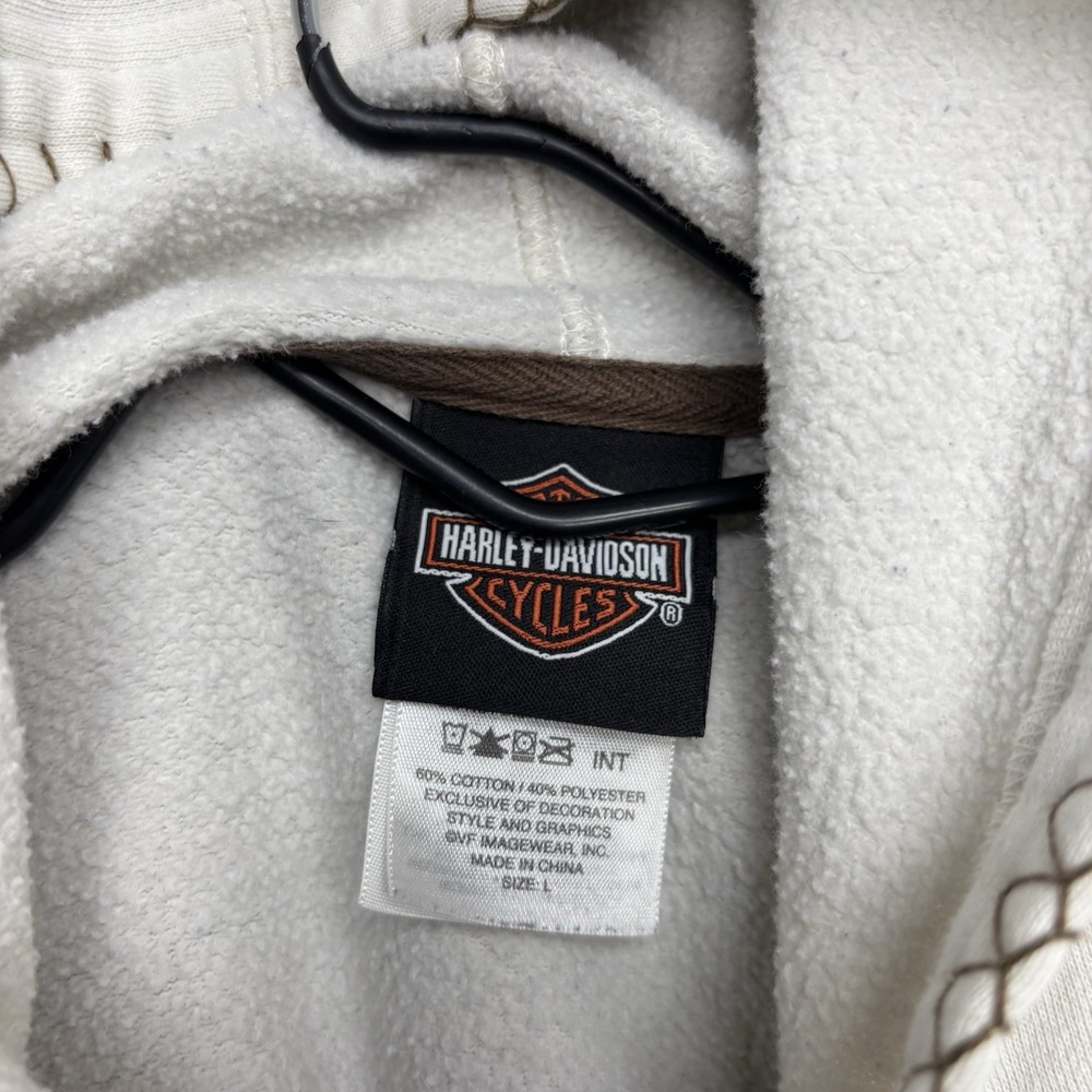 Harley Davidson Hoodie Womens Large Pullover  Sweatshirt White Embroidered Y2K - Picture 10 of 13